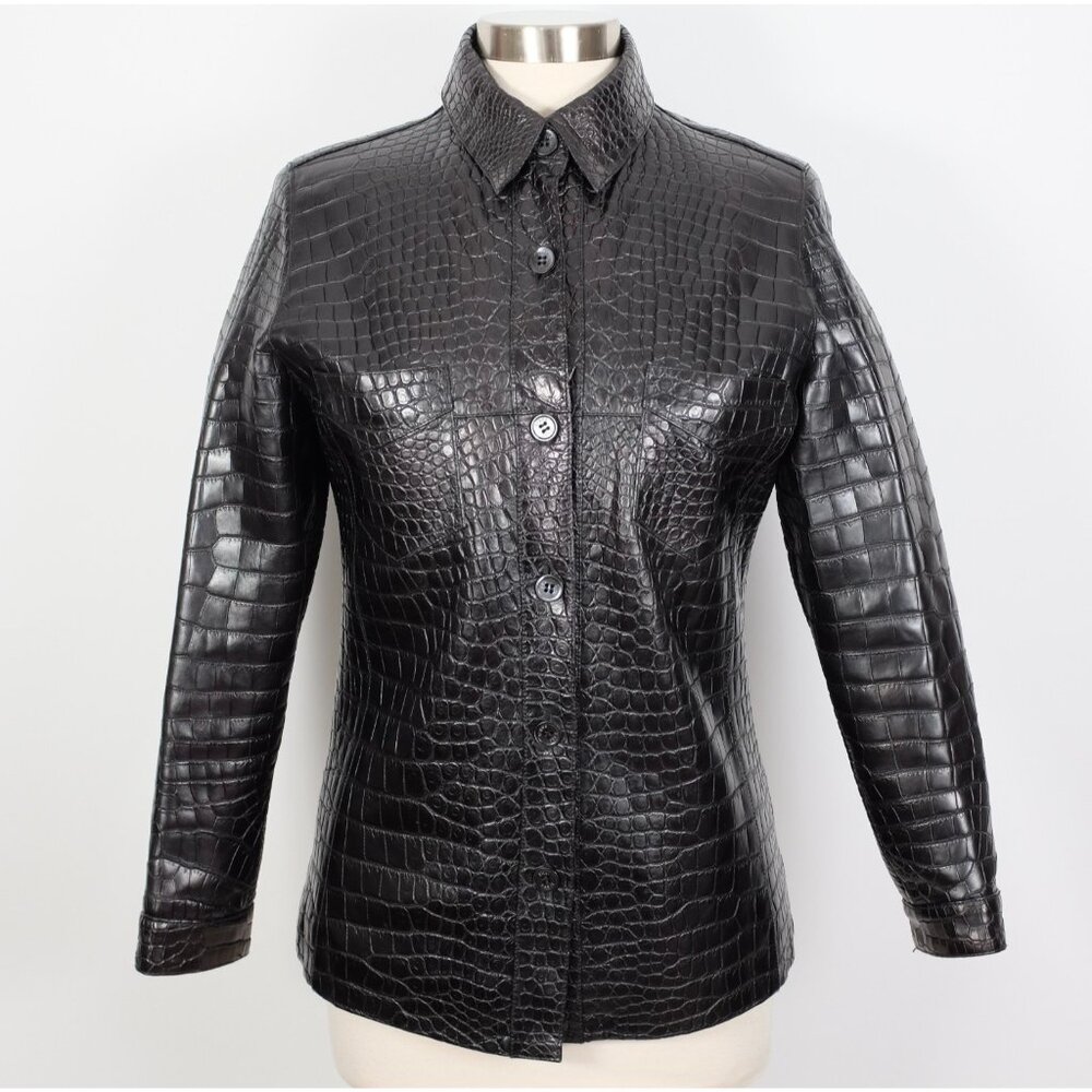 ZILLI alligator crocodile jacket coat 40 US 4 black silk cashmere lined $100k